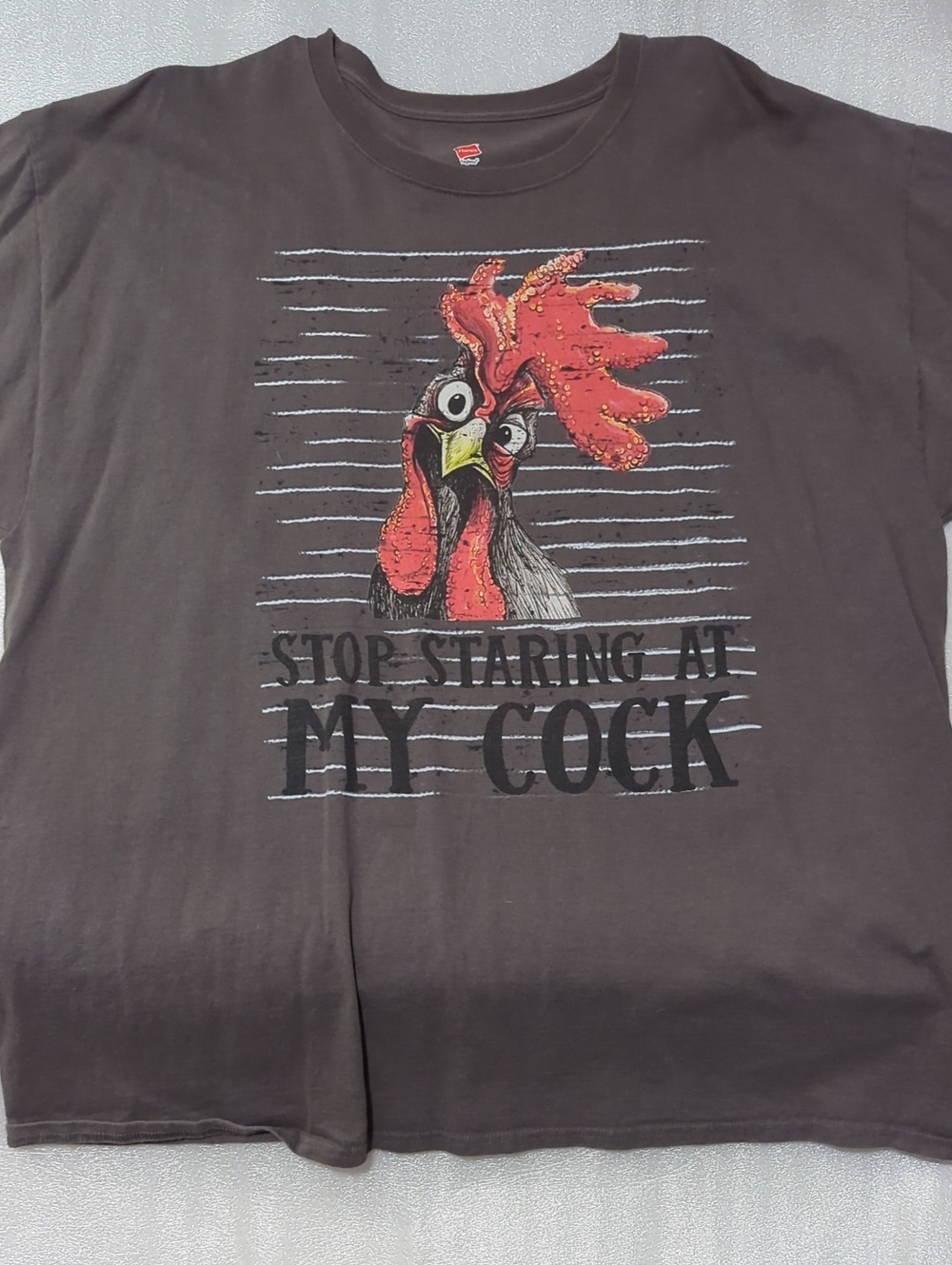 Men's Hanes Greyish Short Sleeve Tee with Red Rooster Graphic XXL